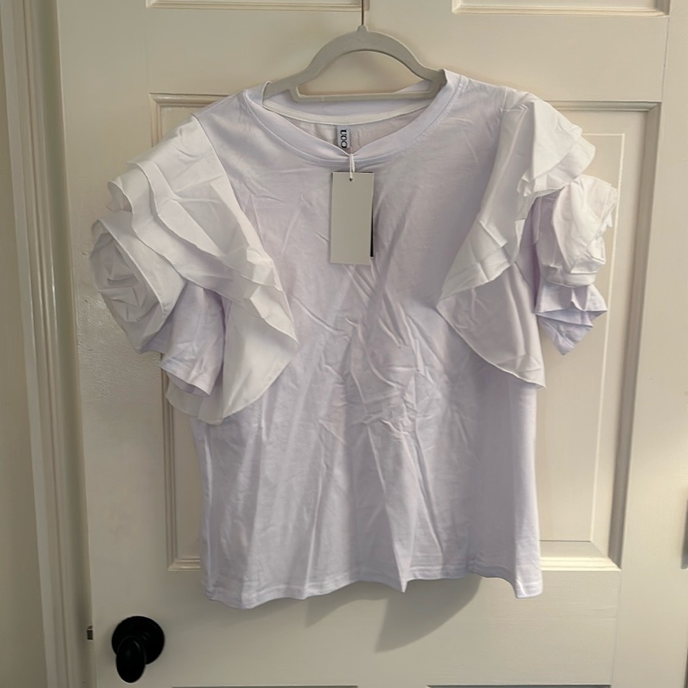 Ruffled Sleeve Women's Top - White